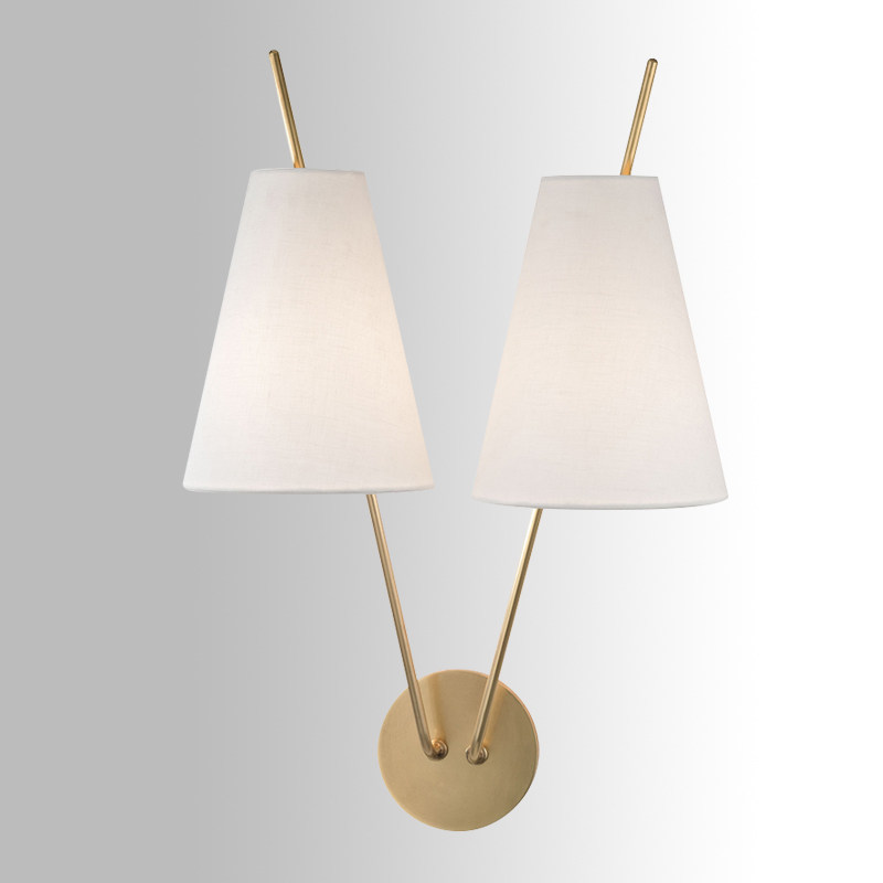 美式全铜双头壁灯书房卧室床头灯简约酒店大堂走廊布艺灯罩壁灯