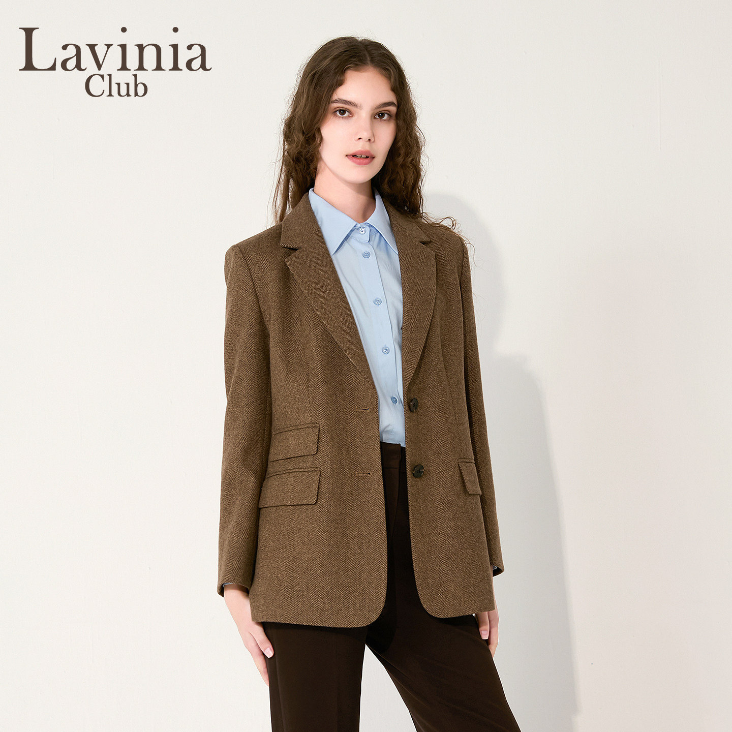 Lavinia2025冬新款高级感羊毛混纺正肩美拉德西装外套女J57W102P