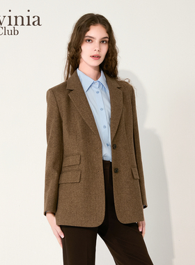 Lavinia2025冬新款高级感羊毛混纺正肩美拉德西装外套女J57W102P