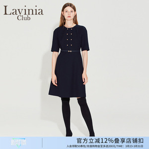 Lavinia女装春秋新款优雅圆领短袖复古气质通勤连衣裙R35L111