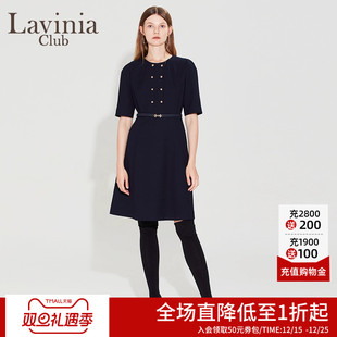 复古气质通勤连衣裙R35L111 优雅圆领短袖 Lavinia女装 春秋新款
