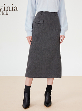 Lavinia Club/拉维妮娅秋新品法式复古高腰直筒半身裙F37Q106