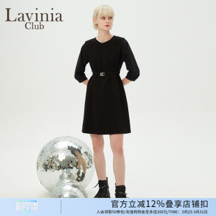 Lavinia法式 赫本风小黑裙R35L102 圆领OL气质连衣裙女早春新款