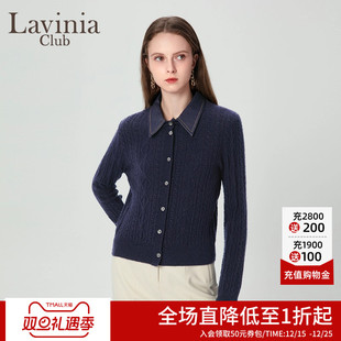 上衣I47Z102 通勤长袖 Lavinia气质单排扣翻领针织衫 女秋冬新款