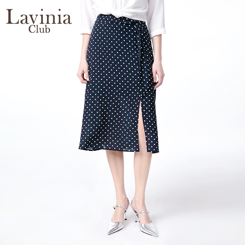 Lavinia2025春新款时尚波点半身裙女中长款黑色气质雪纺裙Q51Q57