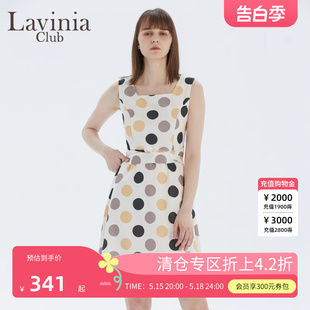 新品 气质波点无袖 Club拉维妮娅夏季 Lavinia 方领设计感连衣裙