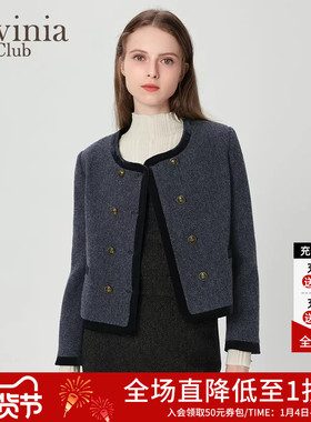 Lavinia通勤气质黑灰色高级感绵羊毛短款毛呢外套女秋冬R47W51P