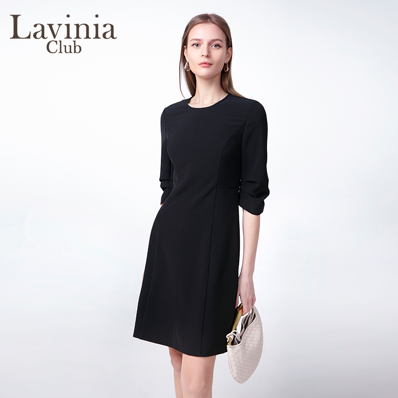Lavinia法式黑色直筒h形连衣裙女高腰气质通勤A字裙2025年春新款
