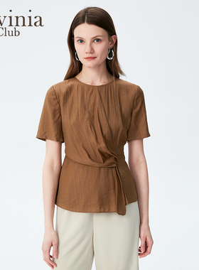 Lavinia 法式气质简约时尚百搭小众圆领收腰绑带冰丝衬衫女43C110
