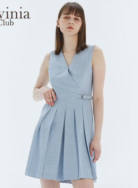 Lavinia Club拉维妮娅夏季新品纯色无袖V领伞摆连衣裙女P13L15