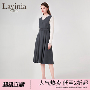 新款 气质通勤收腰连衣裙R45L106 v领背心裙女春季 Lavinia法式