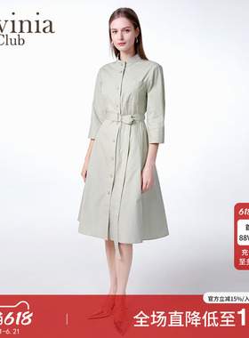 Lavinia简约雅致通勤连衣裙女a字腰带收腰衬衫裙春夏新款J51L101
