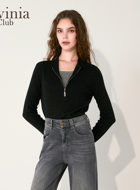 Lavinia2025秋新款半拉链套头圆领叠穿假两件羊毛针织衫女V55Z103