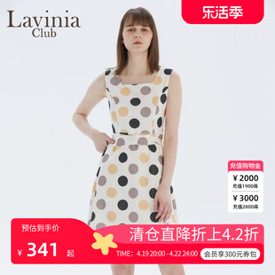 新品 气质波点无袖 Club拉维妮娅夏季 Lavinia 方领设计感连衣裙