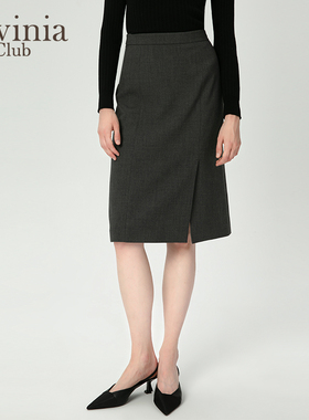 拉维妮娅秋冬新款H版长半裙灰色格雷系通勤裙子包臀裙J47Q08