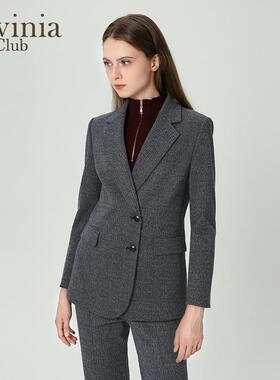 LaviniaClub/拉维妮娅秋冬新款千鸟格格雷系西装外套女J47W03