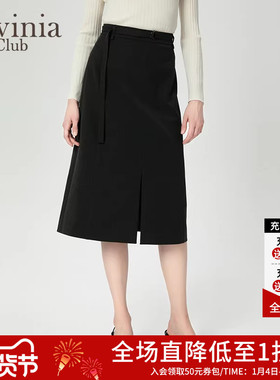Lavinia简约气质半身裙女OL秋冬新品通勤高腰开叉A字裙P47Q02