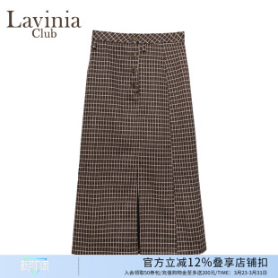 Lavinia复古格纹半身裙女春秋新款 职场气质通勤高腰直筒A字包臀裙