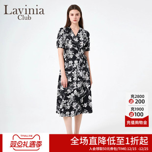 Lavinia茶歇法式 连衣裙E43L183S 复古碎花收腰气质长裙夏新款