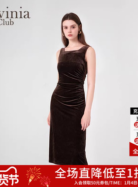 春季新款法式复古气质修身无袖背心裙纯色包臀连衣裙J45L105P