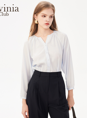 Lavinia 春秋新款气质通勤纯色雪纺v领法式优雅衬衫女R41C115