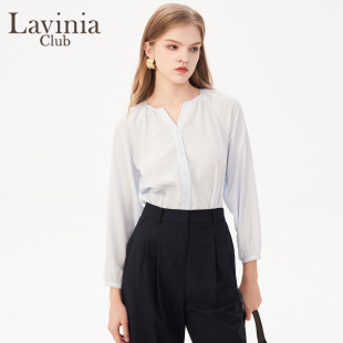 优雅衬衫 气质通勤纯色雪纺v领法式 女R41C115 春秋新款 Lavinia