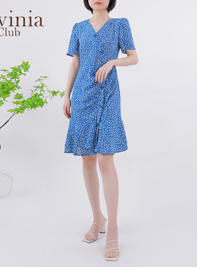 Lavinia v领雪纺碎花裙女夏季新款法式气质高腰显瘦连衣裙F13L152