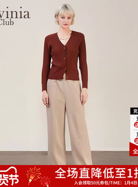 Lavinia松紧系带百搭休闲裤女冬新品高腰设计感宽松阔腿裤Y47K108