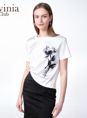 Lavinia 简约纯棉T恤女2025年春新中式水墨印花国风上衣潮C51T102