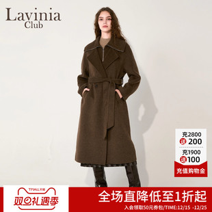 Lavinia羊驼毛大衣女大翻领假两件毛呢外套2025冬季 P57D105P 新款