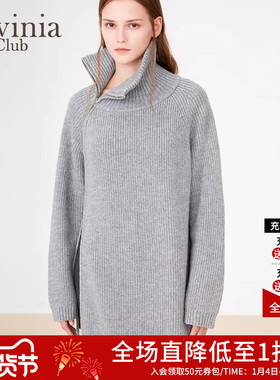 Lavinia 羊毛混纺高领针织衫年秋冬新款侧拉链宽松加厚毛衣女