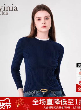 Lavinia休闲简约假两件针织衫女春新款羊毛混纺打底衫O45Z105