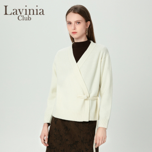 女秋冬慵懒长袖 Lavinia国风盘扣毛针织衫 100% 毛衣 绵羊毛