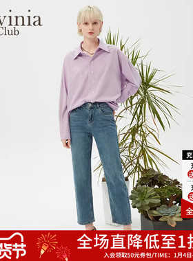Lavinia复古直筒牛仔裤女春秋新款高腰显瘦小个子烟管裤W31K106