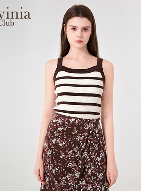 年早春新款条纹针织吊带女气质U型领修身显瘦软糯背心O45Z54