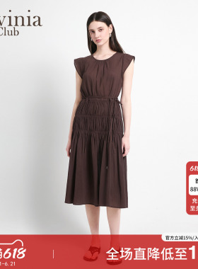 Lavinia2026夏季新款温柔风气质圆领褶皱小飞袖连衣裙女Q63L109R