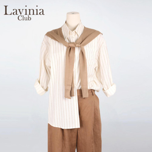 Lavinia条纹衬衫女夏新款披肩