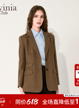 Lavinia2025冬新款高级感羊毛混纺正肩美拉德西装外套女J57W102P