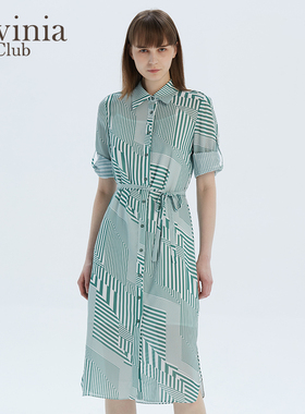 Lavinia Club拉维妮娅夏季新品衬衫式几何图案短袖连衣裙R13L78S