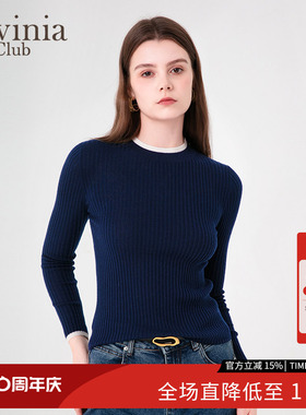Lavinia休闲简约假两件针织衫女春新款羊毛混纺打底衫O45Z105