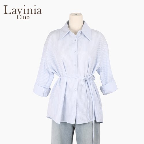Lavinia通勤蓝条纹翻领衬衫