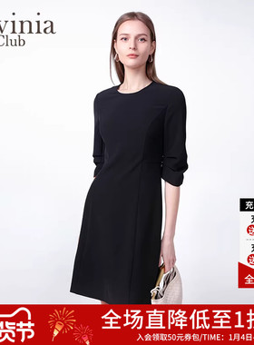 Lavinia法式黑色直筒h形连衣裙女高腰气质通勤A字裙2025年春新款