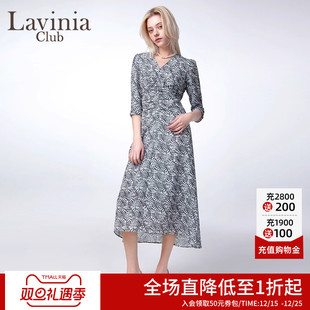 设计感压褶连衣裙Q51L55 碎花裙女2025年春新款 Lavinia法式 v领修身