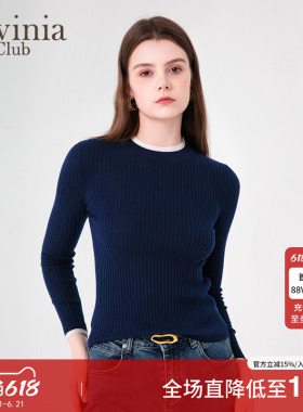 Lavinia休闲简约假两件针织衫女春新款羊毛混纺打底衫O45Z105