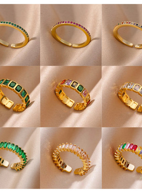 欧美热销锆石戒指ins女时尚设计感18K镀金指环对戒戒指饰品rings