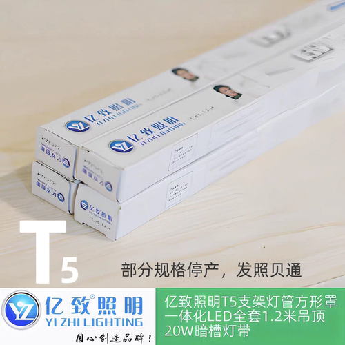 亿致照明T5支架灯管方形罩一体化LED三孔插1.2米吊顶20W暗槽灯带