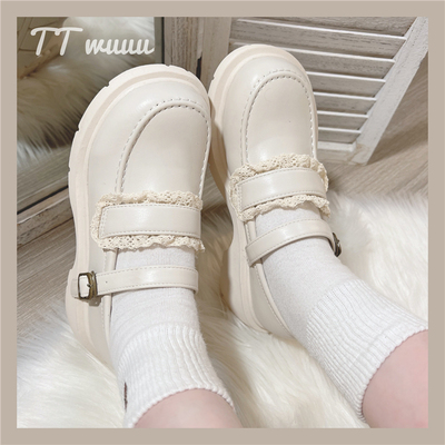 ttwuuu法式复古白色小皮鞋厚底