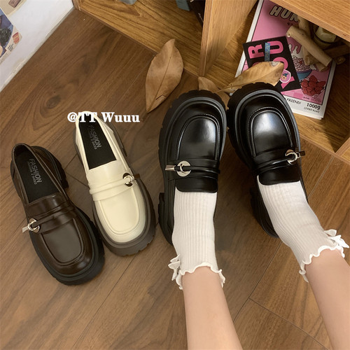 复古粗跟乐福鞋单鞋女
