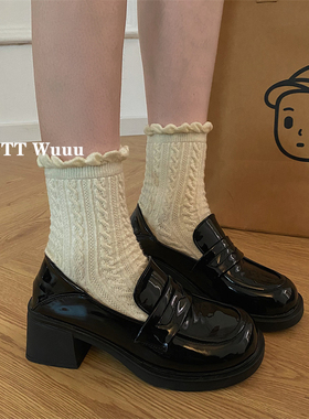 TTWuuu复古粗跟单鞋2024年新款黑色法式高跟鞋通勤玛丽珍小皮鞋女