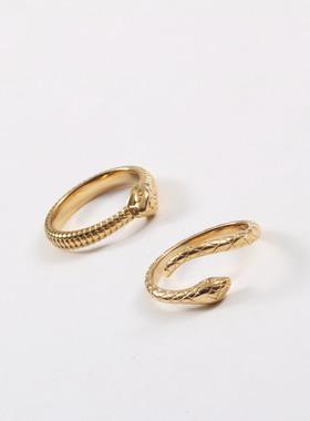 本命年蛇年中国风钛钢镀金小蛇戒指指环百搭中指食指新年饰品个性